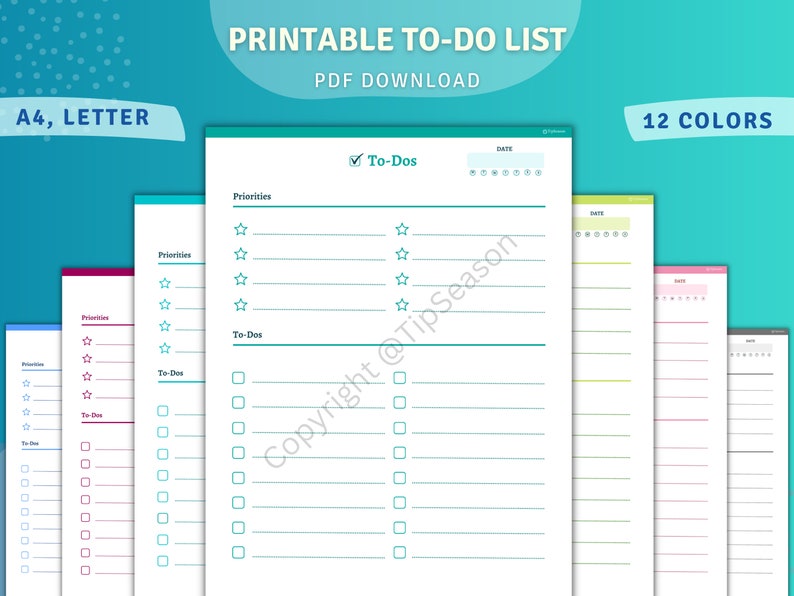 To Do List Printable Daily, weekly to-do pdf planner checklist A4, Us letter size print at home task checklist, organizer list todo list zdjęcie 1