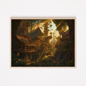Printable Wall Art, Mystic Village, Rugged, Overgrown, Enchanted Forest Picturesque Powerful, Peaceful, Hi Res DIGITAL DOWNLOAD,
