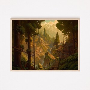 Printable Wall Art, Mystic Village, Rugged, Overgrown, Enchanted Forest Picturesque Powerful, Hi Res DIGITAL DOWNLOAD,