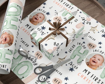 Custom Name Wrapping Paper • New Baby Christmas 2023 • Personalized Gift Wrap • Xmas Gift Wrap