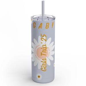 Personalized Daisy Girls Trip Tumbler Cups for Ladies Weekend Getaway Vacation Spring Break Gift for Her Floral Flower Beach Summer Party