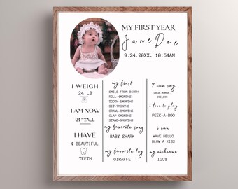 First Birthday Milestone Board, Minimalist Milestone Board,  Baby Milestone Board,1st Birthday Photo Sign,  Modern Milestone Poster