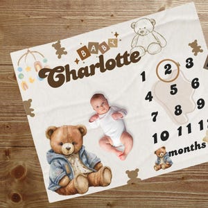 Teddy Bear Baby Shower Gift, Hairloom Baby Blanket, Baby Wrap Blanket, Animal Stroller, Unique Nursery Decor, Toddler Throw, Milestone