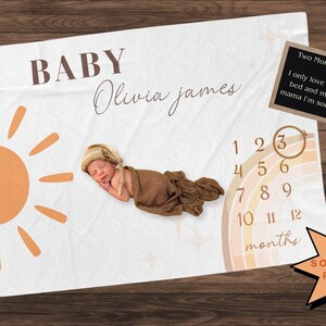 Milestone blanket, Girl milestone blanket, Milestone blanket girl, Baby girl Milestone blanket, personalized milestone blanket, Retro, Sun