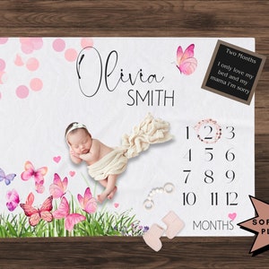 Girl Milestone blanket, Customized Baby Milestone blanket, Milestone Marker, Personalized milestone blanket, Pink and Purple Milestone, Girl