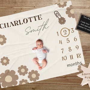 Milestone Daisy Blanket, Personalized Baby Blanket, Custom Blanket, New Baby Gift, Monthly Growth Tracker, Baby Shower Gift photo prop