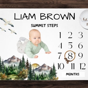 Mountains Milestone Blanket, Personalized Baby Blanket, Custom Blanket, New Baby Gift, Monthly Growth Tracker, Baby Shower Gift photo prop