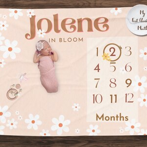 Daisy Milestone Blanket, Personalized Baby Blanket, Custom Blanket, New Baby Gift, Monthly Growth Tracker, Baby Shower Gift photo prop