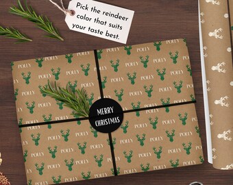 Christmas Reindeer Custom Name Wrapping Paper • Custom Name Christmas Wrapping Paper Roll • Personalized Gift Wrap • Christmas Gift • Eco