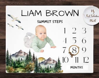 Mountains Milestone Blanket, Personalized Baby Blanket, Custom Blanket, New Baby Gift, Monthly Growth Tracker, Baby Shower Gift photo prop