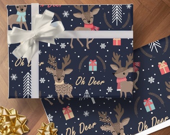 Scandinavian Winter Scene Wrapping Paper, Christmas Reindeer, Holiday Gift Wrap, Wrapping Paper Rolls, Winter Birthday, Eco Friendly