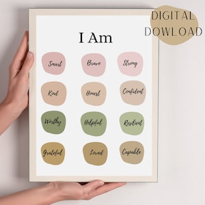 Positive affirmation sign,I am affirmation sign,Affirmations wall art for kid,new baby gift,I am kind,Toddler Room DIGITAL Decor,Wall decor