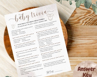 Juego de trivia de baby shower / Juegos de baby shower / Juego de trivia de bebé / Preguntas de trivia / Juego de trivia / Plantilla de bebé / Descarga instantánea