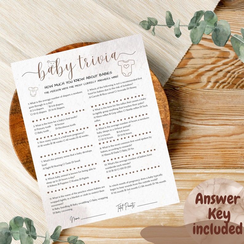Baby Shower Trivia Game | Baby Shower Games | Baby Trivia Game | Trivia ...