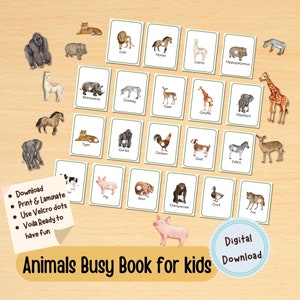 Animals Busy Book Printable, Educational Activity, Homeschool Worksheet, Busy Binder for Toddlers, Toddler Quiet Books, Activity Quiet Book