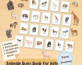 Animals Busy Book Printable, Educational Activity, Homeschool Worksheet, Busy Binder for Toddlers, Toddler Quiet Books, Activity Quiet Book