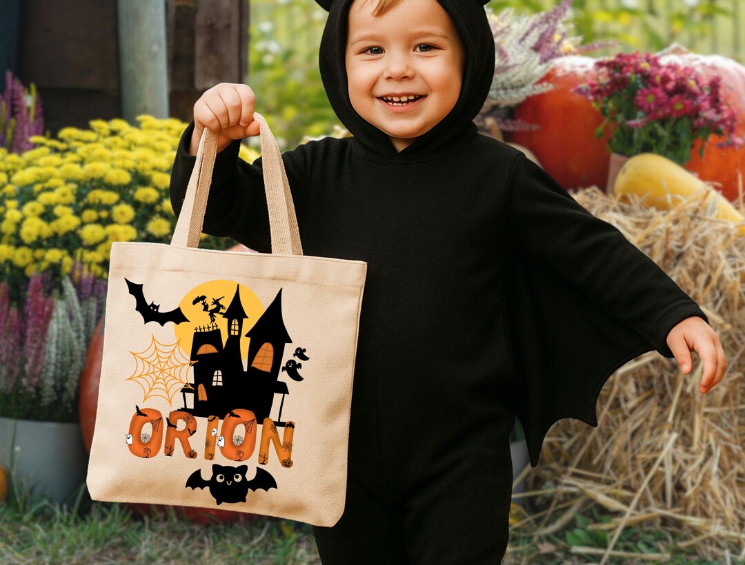 Custom Halloween Tote With Name, Personalized Trick or Treat Bag for ...