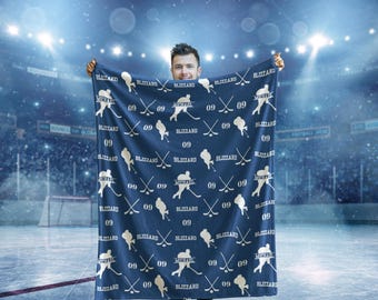 Personalized Boys Ice Hockey Blanket – Custom Sports Blanket, Hockey Goalie, Gift for Hockey Mom, Hockey Player Throw, Cozy Rink Blanket