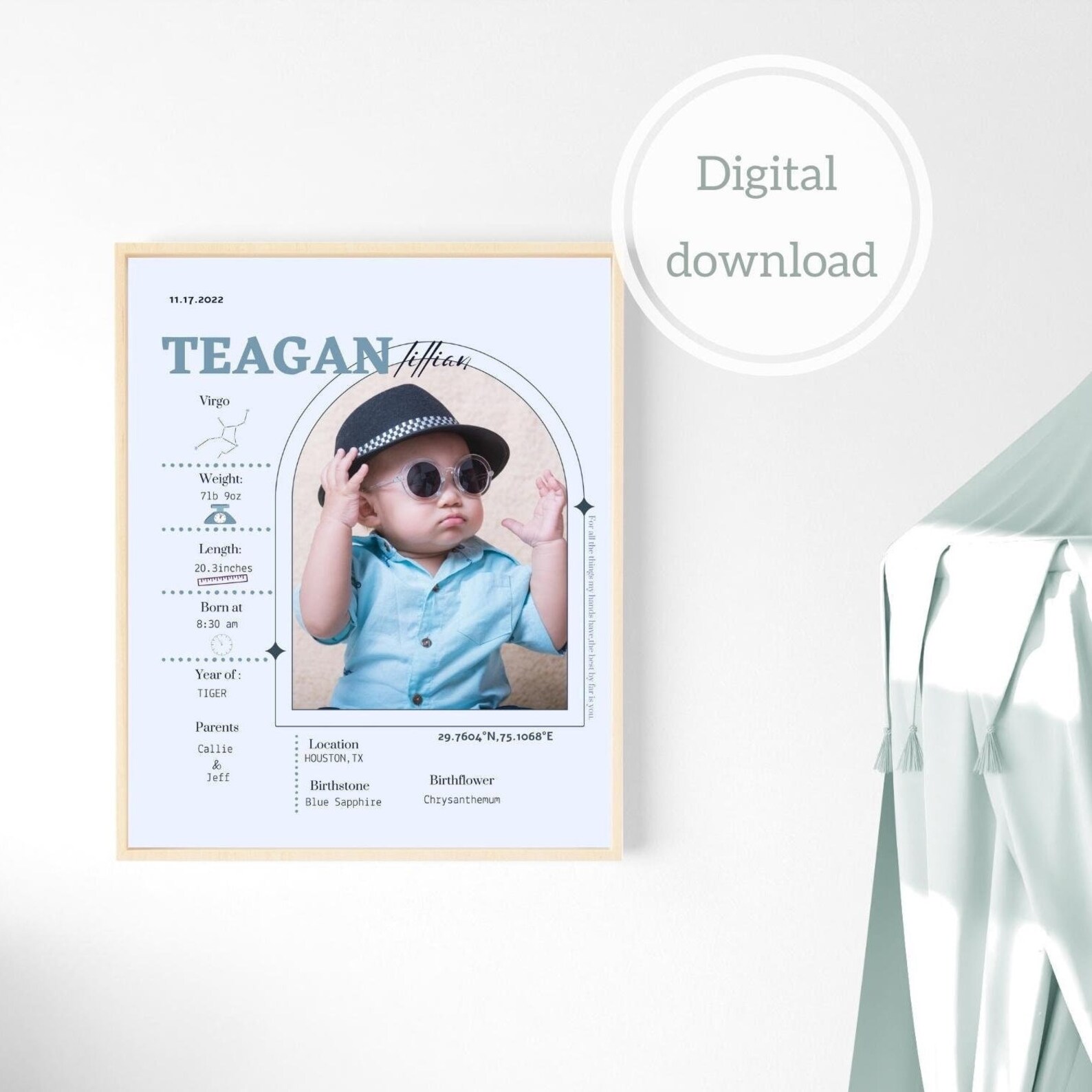 Custom Baby Birth Stat With Photo, Personalized Birth Announcement ...