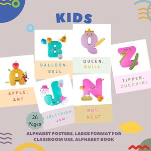 26 Printable Alphabet Letter Sounds Book,Preschool-KDG Phonics.Alphabet Posters,Large Format for Classroom Use,Learn ABCs,DIGITAL Download