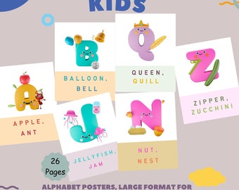 26 Printable Alphabet Letter Sounds Book,Preschool-KDG Phonics.Alphabet Posters,Large Format for Classroom Use,Learn ABCs,DIGITAL Download