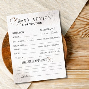 Prédictions et conseils pour bébé | Conseils et souhaits des futurs parents | Jeux de baby shower | Prédictions minimalistes pour bébé | Modèle pour bébé