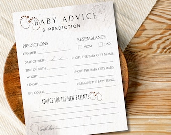 Baby Predictions and Advice | Advice & Wishes for Parents To Be | Baby Shower Games | Minimalist Baby Predictions Card | Baby Template