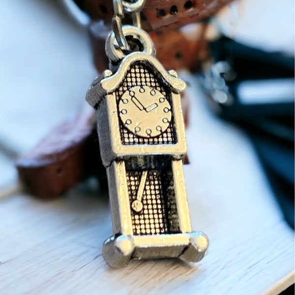 GRANDFATHER ANTIQUE CLOCK Clip-on Charm Jewelry, Stitch Marker, Purse, Backpack, Wineglass, Keychain, Zipper Pull, Earrings, Bracelet