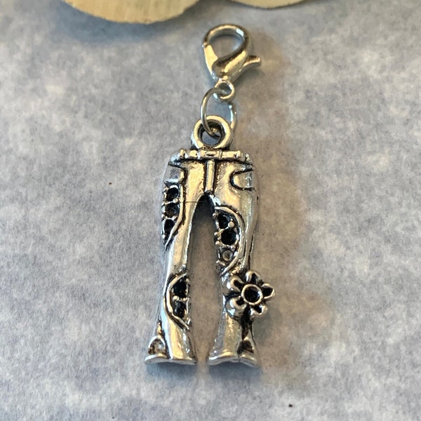 BELL BOTTOM JEANS Clip-on, Dangling Lobster Clasp Charm for Jewelry Making, Stitch Marker, Purse, Wineglass, Keychain, Earrings, Zipper Pull