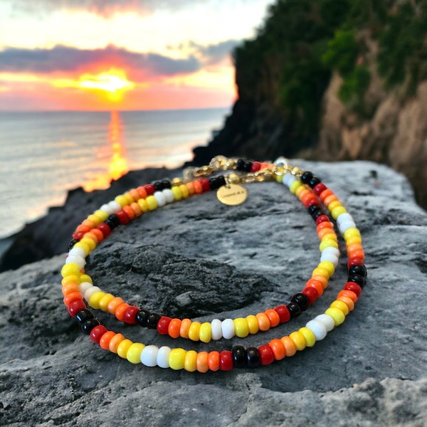 TWO Piece BoHo Sunset Cliffs Dainty Stacking Bracelets/Ankle Bracelets with Lobster Clasps, Stretchy Nylon, Gorgeous Colors! Customize Size!