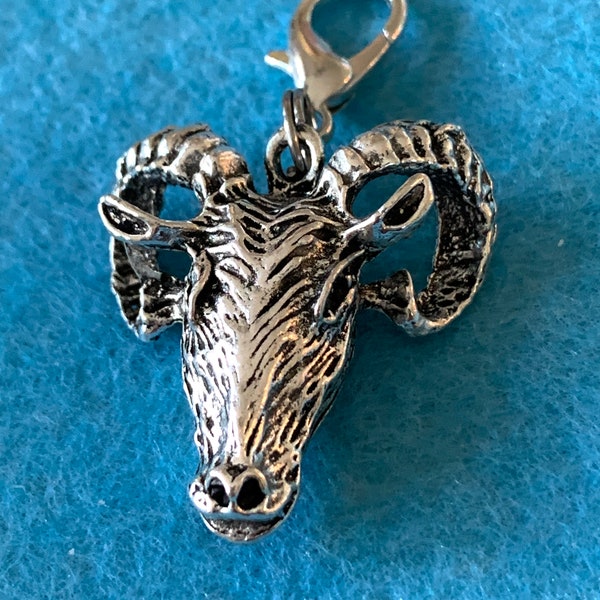 Large RAM Head Clip-on charm with lobster clasp for jewelry, stitch marker, purse charm, wineglass charm, keychain, zipper pull, etc.