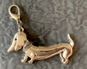 Large DACHSHUND Hot Dog - Lobster Clasp Clip-on, Dangling Charm for Jewelry, Stitch Marker, Wineglass Charm, Keychain, Zipper Pull, etc.