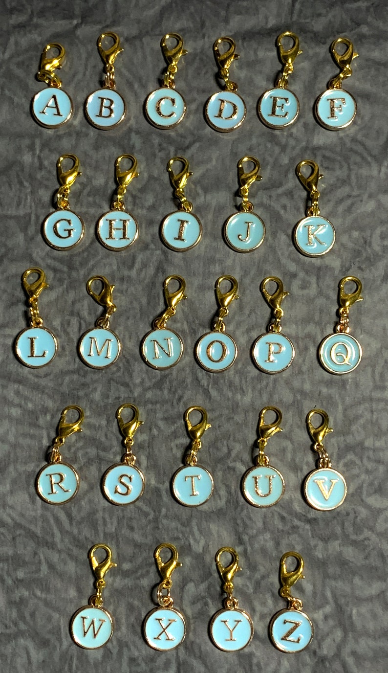 ALPHABET INITIAL Lt. Blue Enameled Clip on Charm Lobster Clasp Handbag