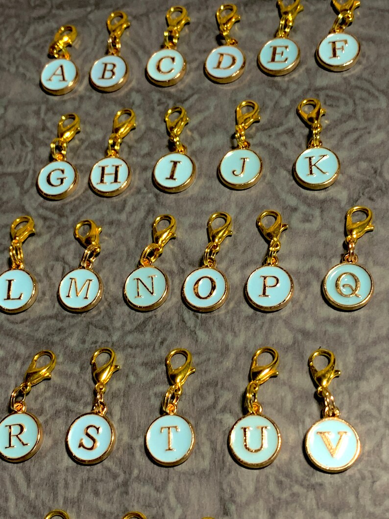 ALPHABET INITIAL Lt. Blue Enameled Clip on Charm Lobster Clasp Handbag