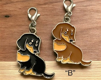 DACHSHUND Enameled Clip-on with Lobster Clasp Charm for Jewelry Making, Stitch Marker, Wineglass, Keychain, Zipper Pull, Earrings, Bracelet