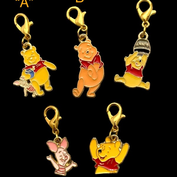 WINNIE the POOH & PIGLET Clip-on Enameled Charm You Choose for Jewelry, Stitch Marker, Wineglass, Keychain, Zipper Pull, Earrings, Bracelet