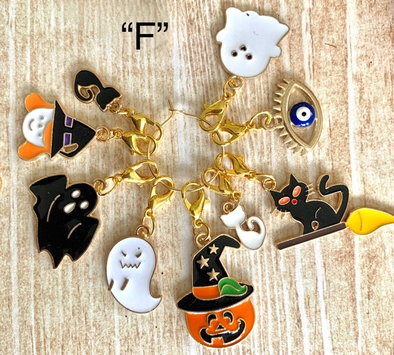 HALLOWEEN on a Ring Set of 9 Colorful Enameled Clip-on Charms With Lobster  Clasps for Jewelry, Zipper Pull, Stitch Markers, Wineglass Charms 