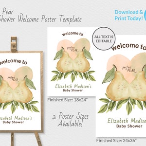Perfect Pear Baby Shower Welcome Poster, Twin Baby Shower, Downloadable Editable Template