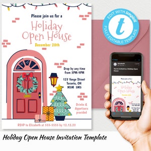 Holiday Open House Invitation, Christmas party invite, house warming, printable invitation