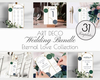 Art Deco Wedding Invitation Template Bundle: Elegant DIY Printable Set