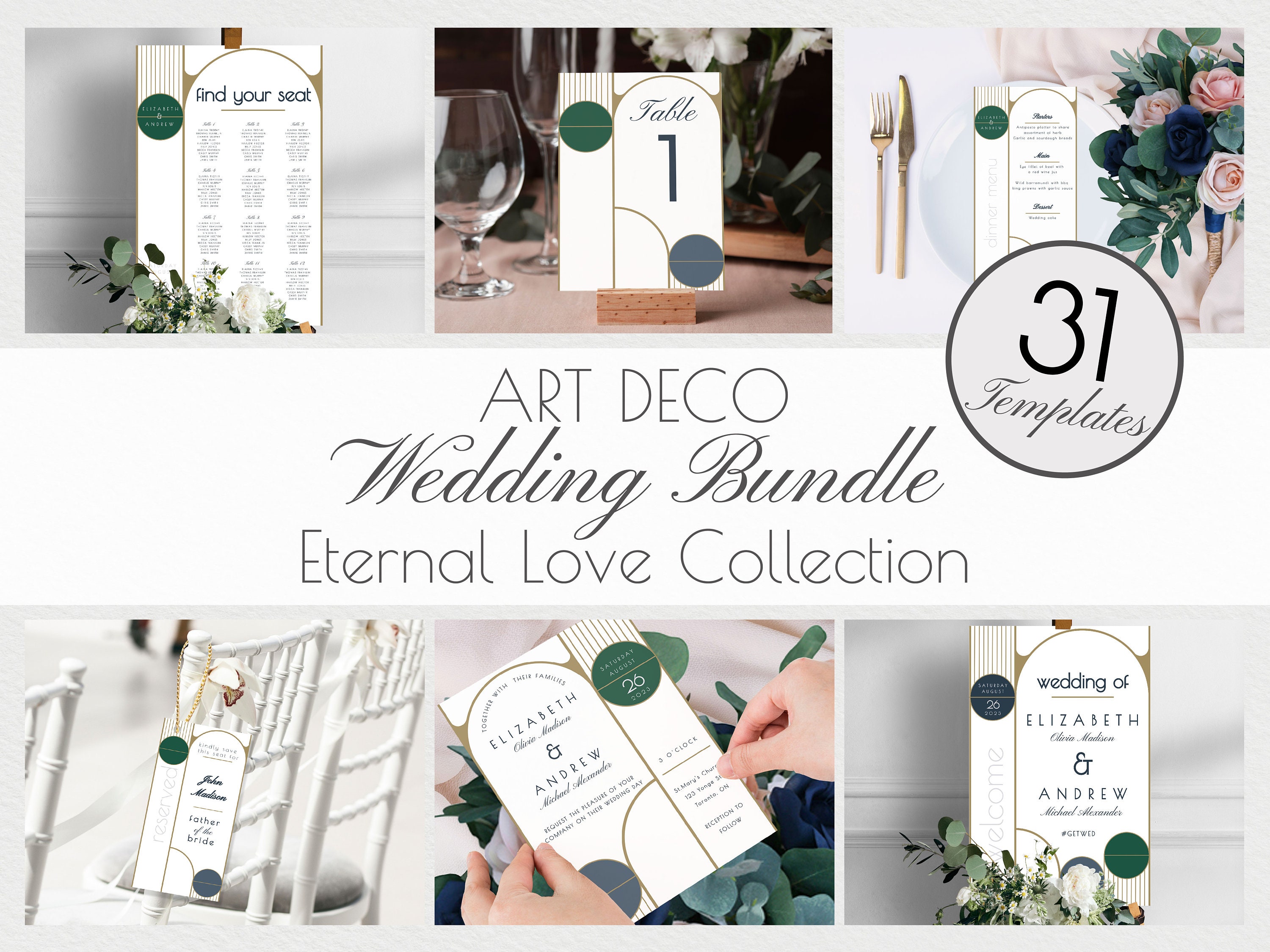 Art Deco Wedding Invitation Template Bundle: Elegant DIY