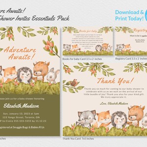 L'aventure vous attend Baby Shower invite les modèles modifiables du pack Essentials