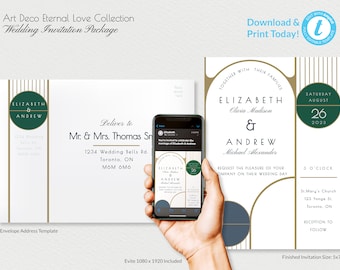 Art Deco Wedding Invitation Template Bundle: Elegant DIY Printable Set