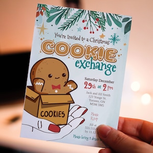 Cookie Exchange Party Editable Invitation, Cookie Recipe Card, Gingerbread Christmas Invite