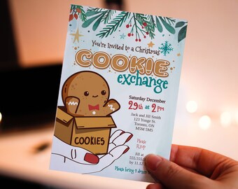 Cookie Exchange Party Editable Invitation, Cookie Recipe Card, Gingerbread Christmas Invite