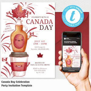Canada Day Editable Invitation Template, Canada Day Celebration Evite Digital Download