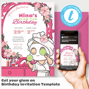 Spa Birthday Invitation Template: Glam Girls Party (Instant Download)