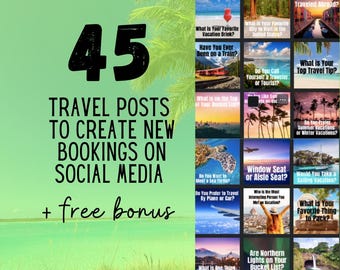 Travel Agent Social Media Posts, Canva Templates (45 Graphics)