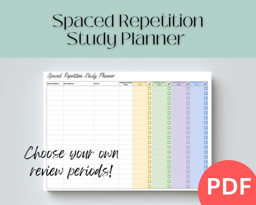 Printable Spaced Repetition Study Planner Curve of Forgetting Template Printable Spaced Repetition Study Planner Curve of Forgetting Template