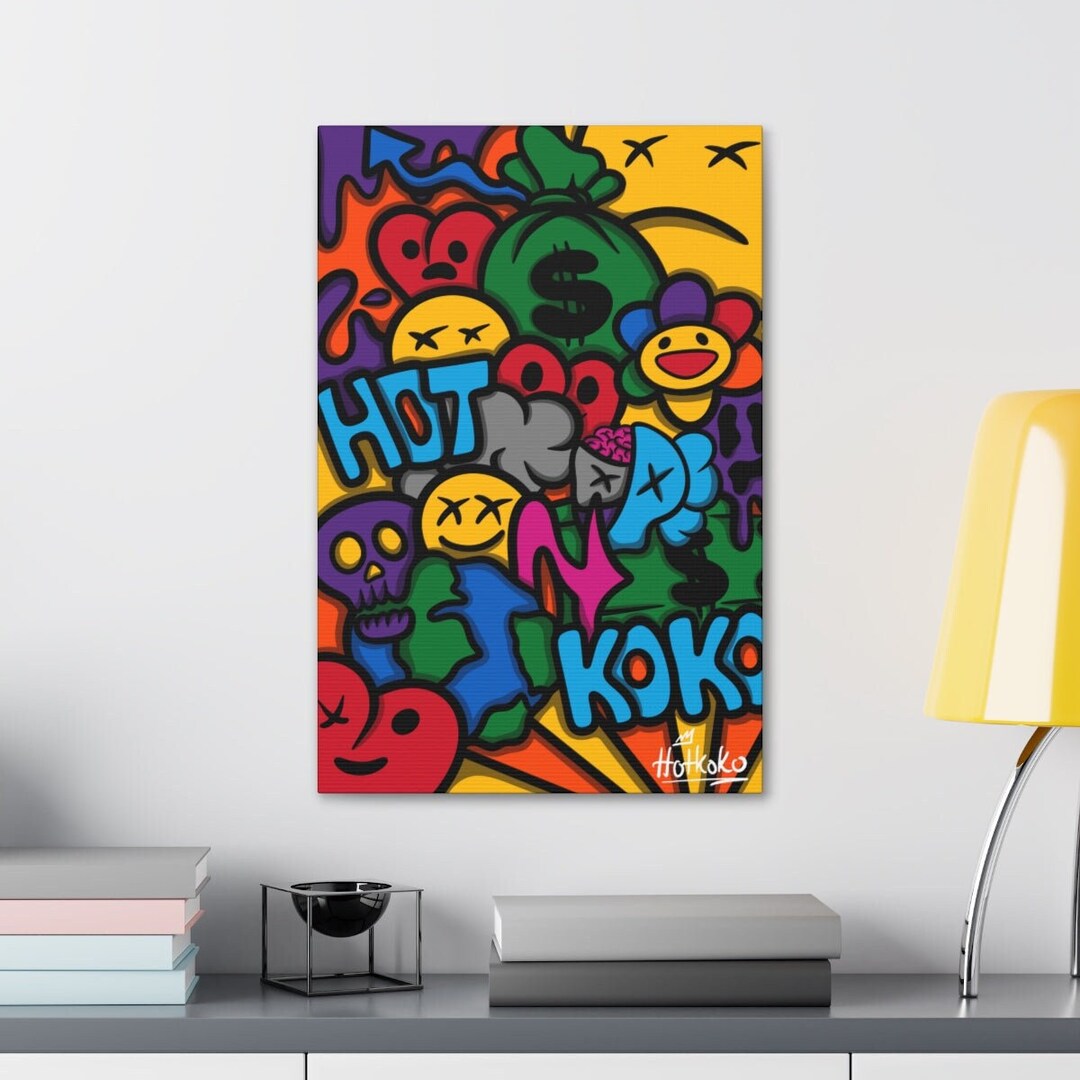 Cartoon Doodle Art Print Cartoon Canvas Wall Art Graffiti Etsy